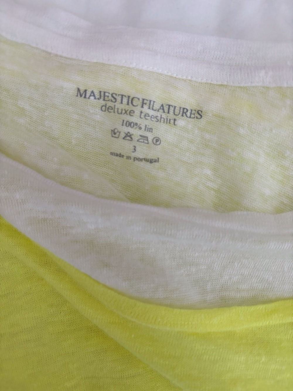 Majestic Filatures Deluxe Linen Layered T Shirt Neon Yellow & White Sz 3 Large - Picture 5 of 7